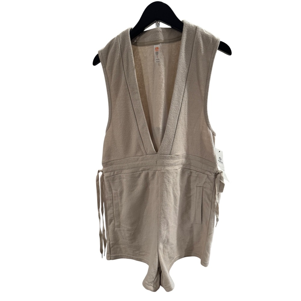 NWT MonoB Tan French Terry V-Neck Sleeveless Romper With Pockets KPR12297 Small